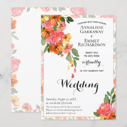 Aquarelle Vintage orange vive Invitation florale