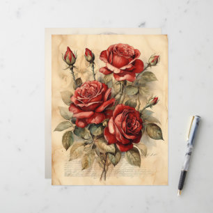 Aquarelle vintage Roses Rouges Papier Carton