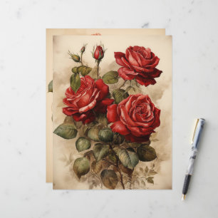 Aquarelle vintage Roses Rouges Papier Carton