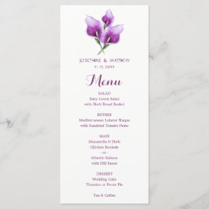 Aquarelle violet Calla Lily Floral Menu Mariage