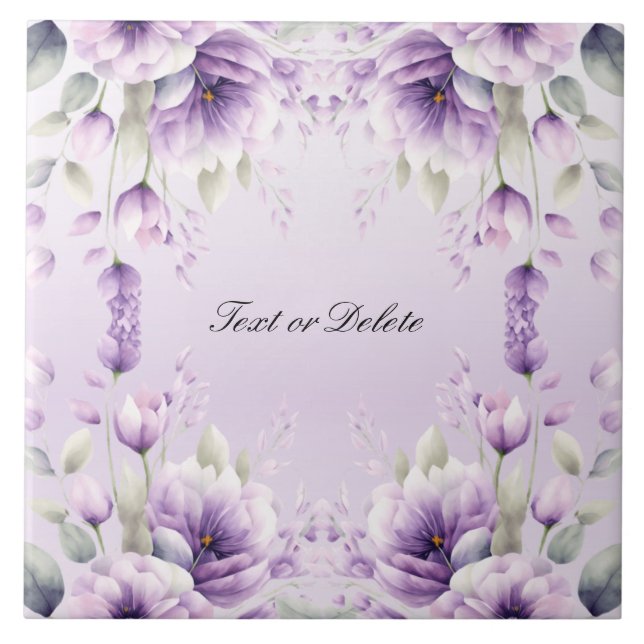 Aquarelle violet carreaux de céramique florale (Devant)