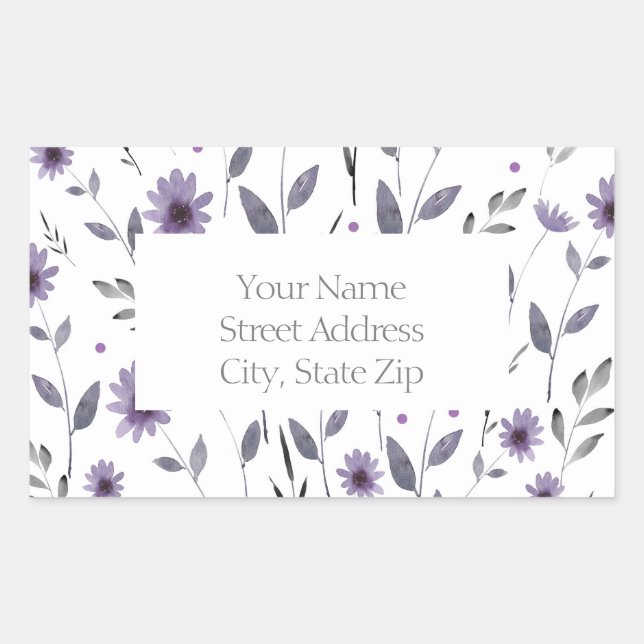 Aquarelle violet Daisy Floral Motif Étiquettes (Devant)