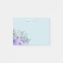 Aquarelle Violet Floral Monogramme Post-It Notes