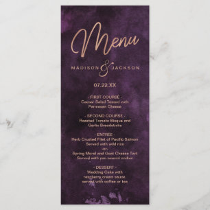 Aquarelle violet foncé et Mariage or Rose Menu