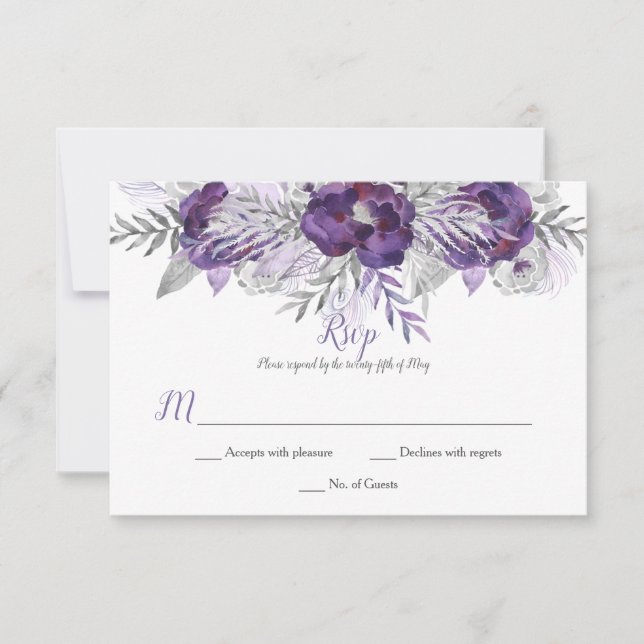 Aquarelle violet gris lavande Roses RSVP (Devant)