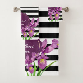 Aquarelle violet Irises noir blanc rayures