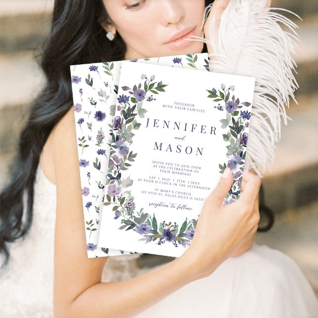 Aquarelle violet jardin de fleurs faire-part de ma (Créateur téléchargé)