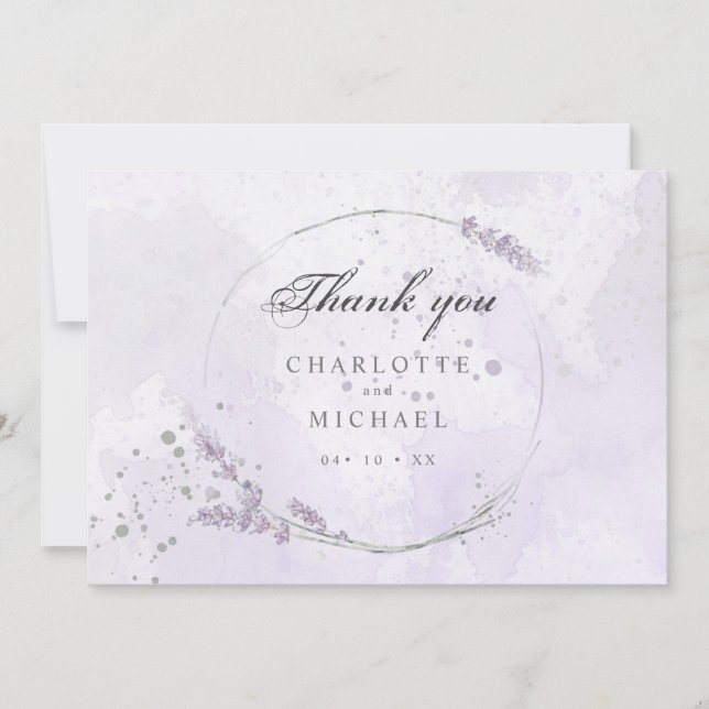 Aquarelle violet lavande fleurs mariage merci (Devant)