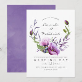 Aquarelle Violet Poppy Faire-part de mariage flora