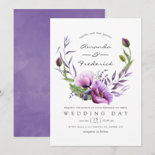 Aquarelle Violet Poppy Faire-part de mariage flora