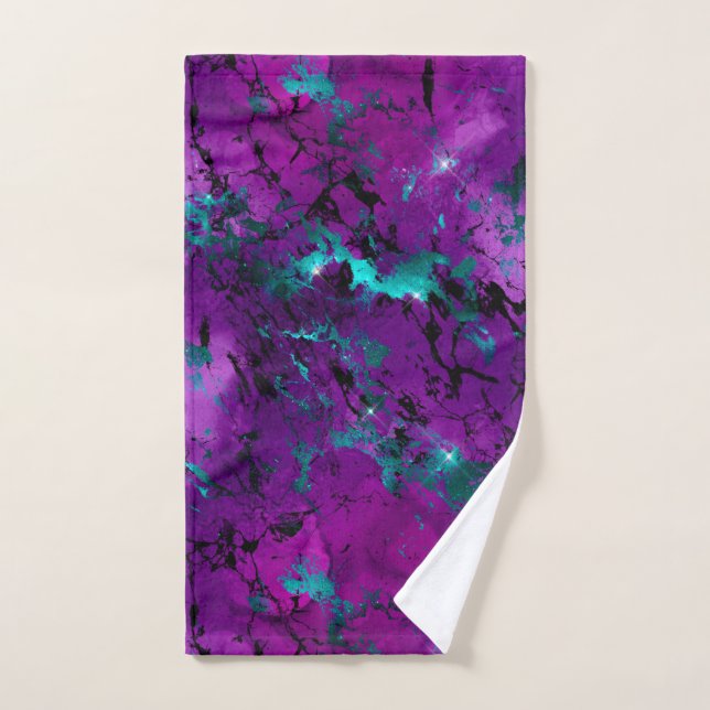 Aquarelle violette et Turquoise galaxie en marbre (Serviette à main)