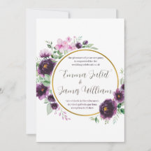 Aquarelle violette Faire-part de mariage de couron