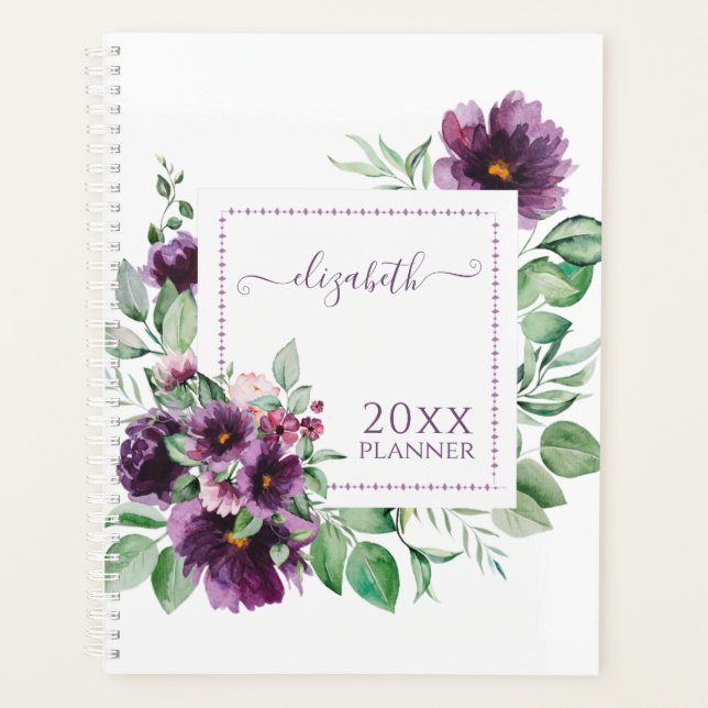 Aquarelle violette Floral Botanique | Personnalisé (Devant)
