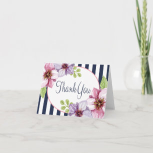 Aquarelle violette Florale Merci Bleu rayures