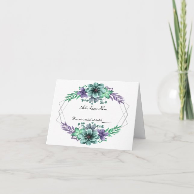 Aquarelle violette verte Tableau Floral Carte Plac (Devant)