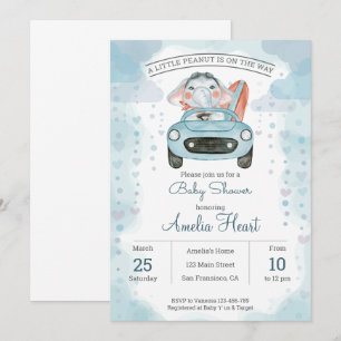 Aquarelle voiture éléphant Baby shower Invitation