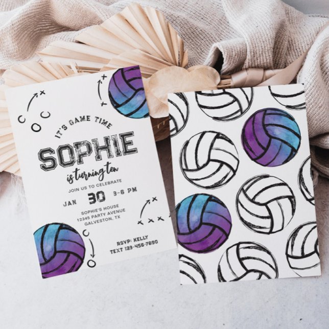 Aquarelle Voleyball Invitation Anniversaire (Créateur téléchargé)