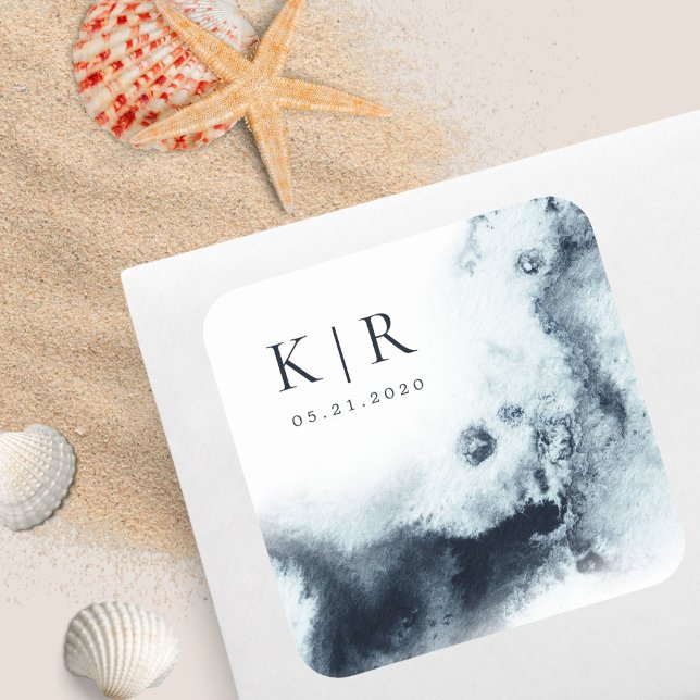 Aquarelle Waves Élégant Sticker de mariage (Créateur téléchargé)