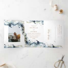 Aquarelle Waves Faire-part de mariage à trois vole