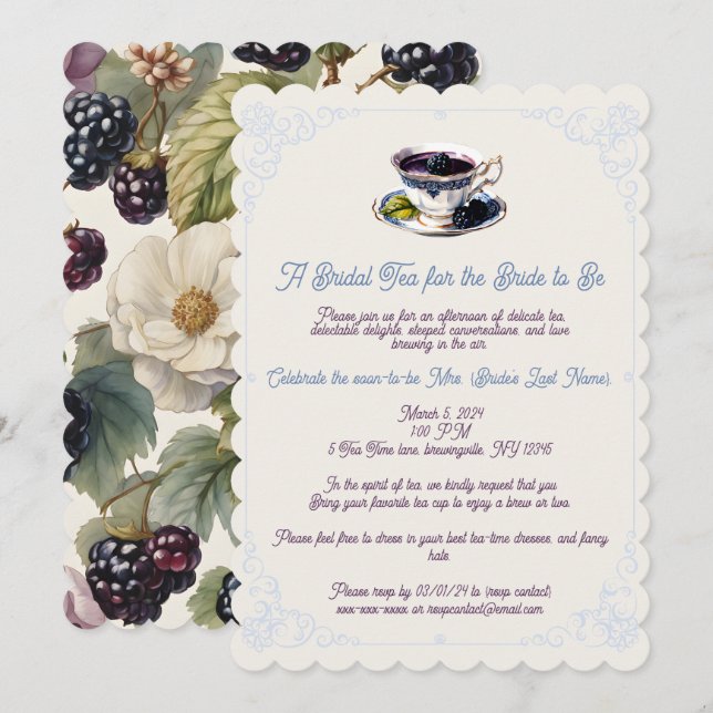 Aquarelle Whimsical Blackberry Blooms Invitation (Devant / Derrière)