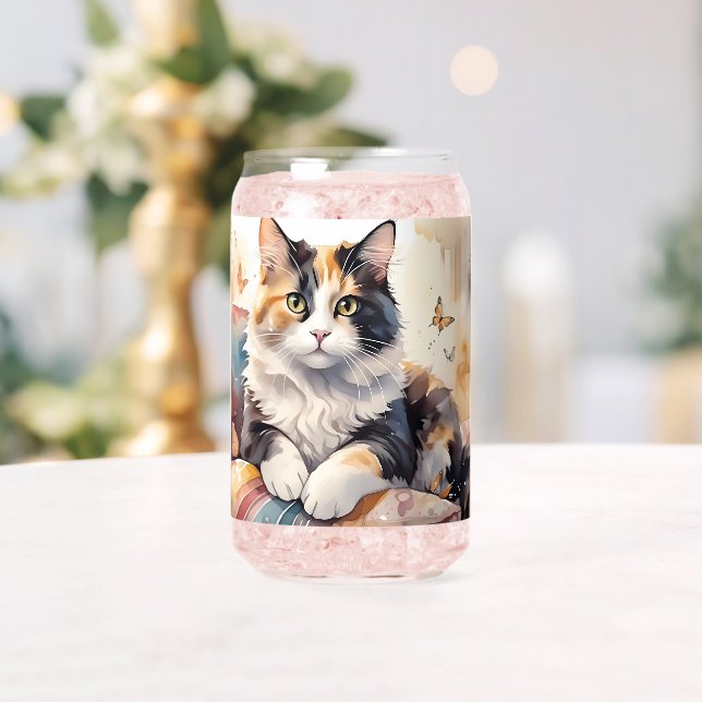 Aquarelle Whimsical Calico Chat et Papillons (Insitu (Mariage))