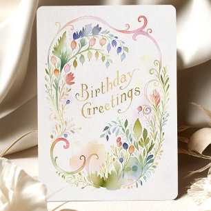 Aquarelle Whimsical Floral Gold Carte d'anniversai