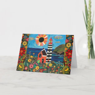 Aquarelle Whimsical Floral Light House Carte blanc