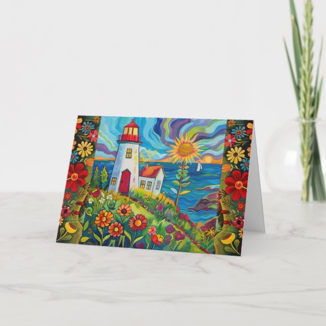 Aquarelle Whimsical Floral Light House Carte blanc (Devant)