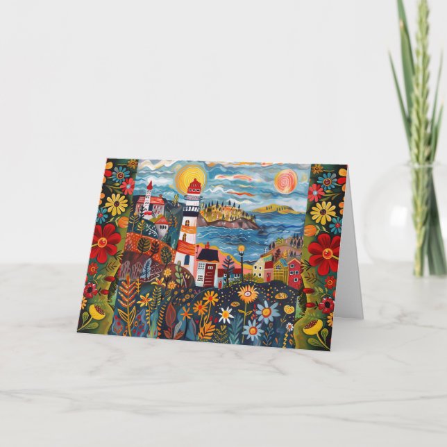 Aquarelle Whimsical Floral Light House Carte blanc (Devant)