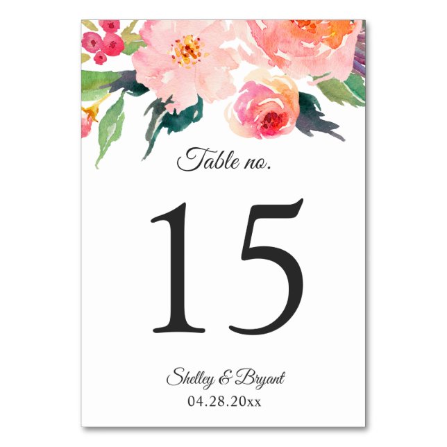 Aquarelle Whimsical Floral Mariage Numéro de table (Par défaut)