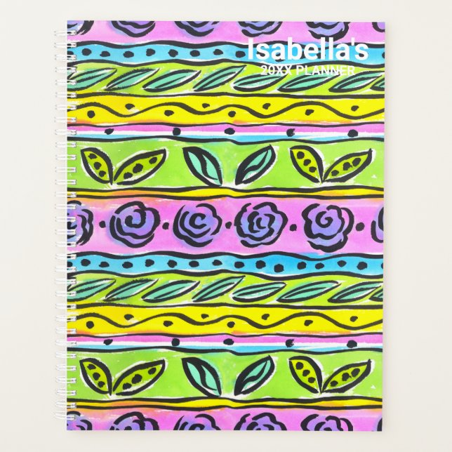Aquarelle Whimsical Floral Strial Motif Planner (Devant)