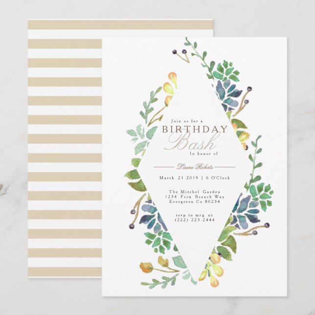 Aquarelle Whimsical | Invitation de fête d'anniver (Devant / Derrière)