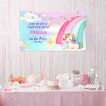 Aquarelle Whimsical Rainbow Unicorn Party bannière