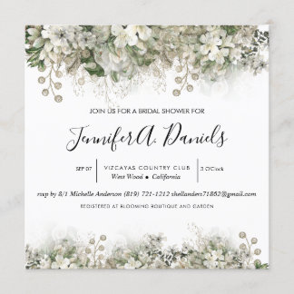 Aquarelle White Bloom Invitation à la douche nupti