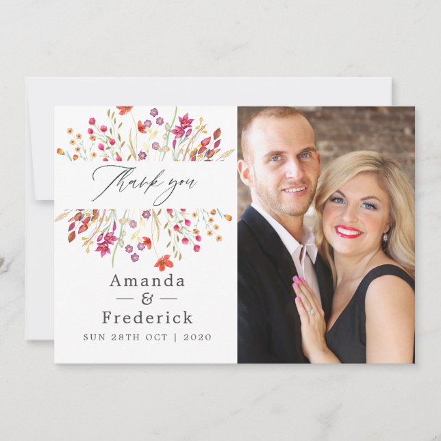 Aquarelle Wilde Blume Hochzeit Dankeskarte (Vorderseite)