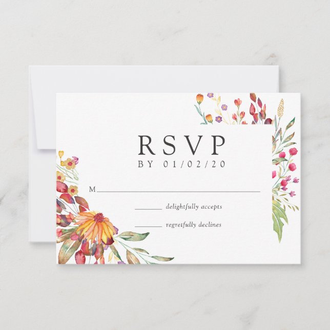 Aquarelle Wilde Blume Hochzeit RSVP Karte (Vorderseite)