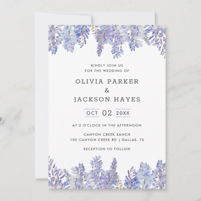 Aquarelle Wisteria Purple Faire-part de mariage (Devant)