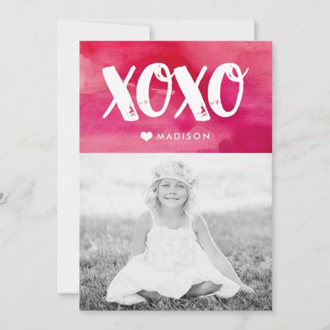 Aquarelle XOXO | Carte photo de la Saint Valentin (Devant)