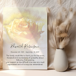 Aquarelle Yellow Rose Memorial Carte de remercieme