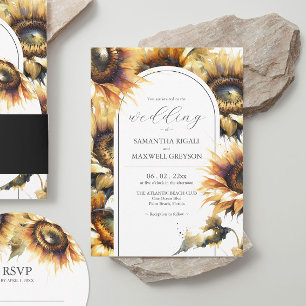 Aquarelle Yellow Sunflower Invitations de mariage