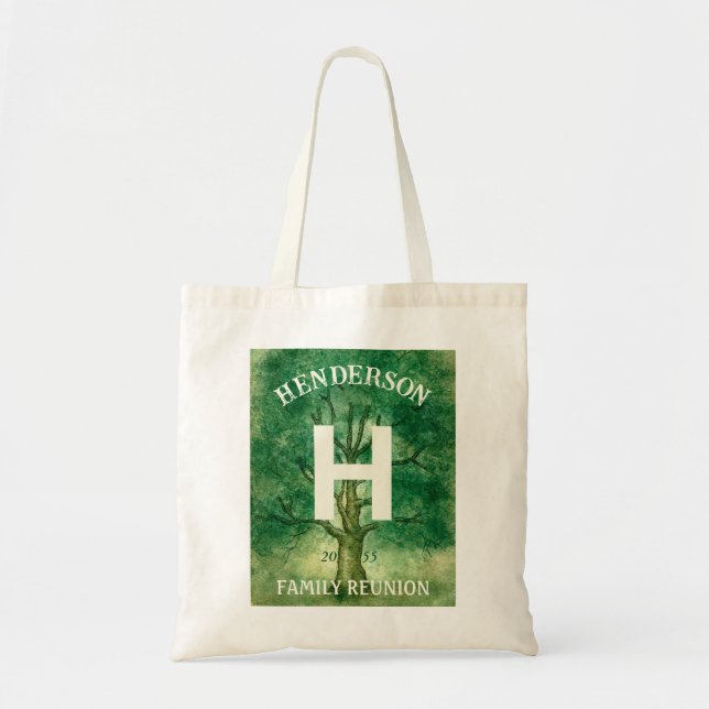 Aquarelleiche Rustic Family Wiedersehen Monogram Tragetasche (Vorne)