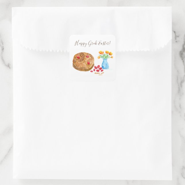 Aquarelleier Happy Griechisch Ostereier Quadratischer Aufkleber (Tasche)