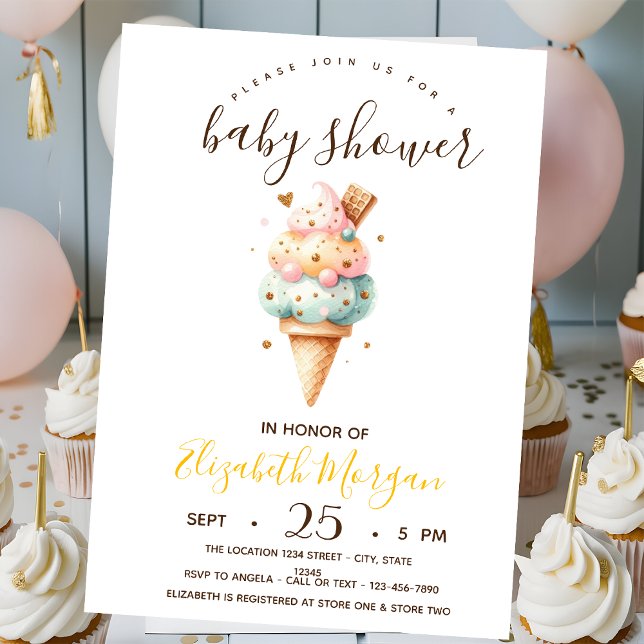Aquarelleis, gelbe Streifen Babydusche Einladung (Von Creator hochgeladen)