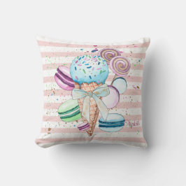 Aquarelleis, Macaroons, rosa Streifen Kissen