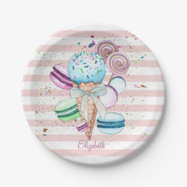 Aquarelleis, Macaroons, rosa Streifen Pappteller
