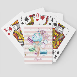 Aquarelleis, Macaroons, rosa Streifen Spielkarten