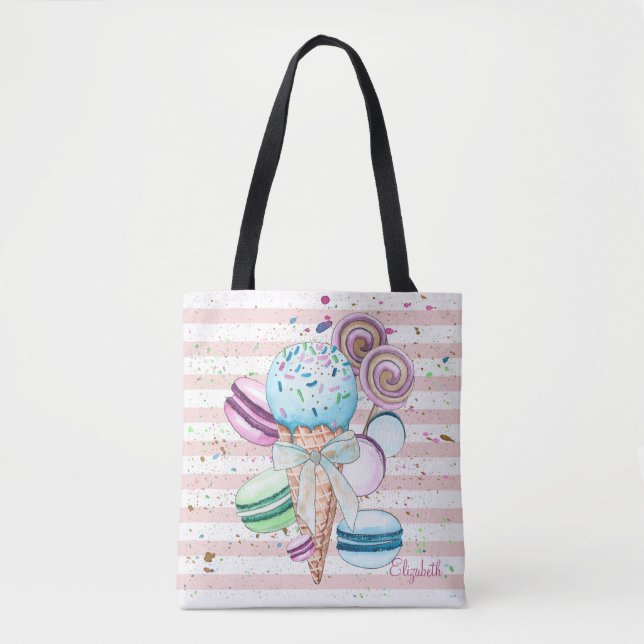 Aquarelleis, Macaroons, rosa Streifen Tasche (Vorderseite)