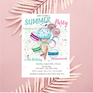 Aquarelleis Makaroons Sommer Geburtstag Einladung