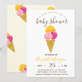 Aquarelleis, Streifen Babydusche Einladung