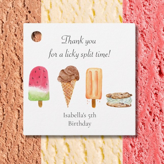 Aquarelleis und Popsicles Geburtstag Dank Geschenkanhänger (Colorful Watercolor Ice Cream & Popsicles Birthday Favor Tags—Thanks a Bunch!)
